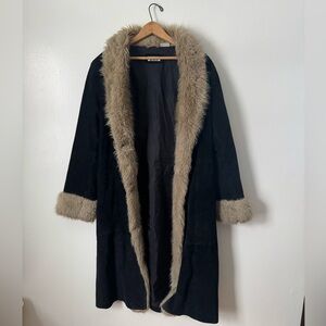 90s Y2K B Lucid Penny Lane Black Faux Fur Trim Coat